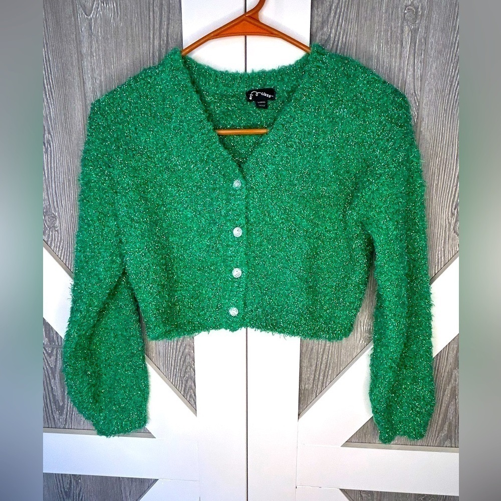 249. Art Class Holiday Cardigan Eyelash Textured V Neck Art Class Large